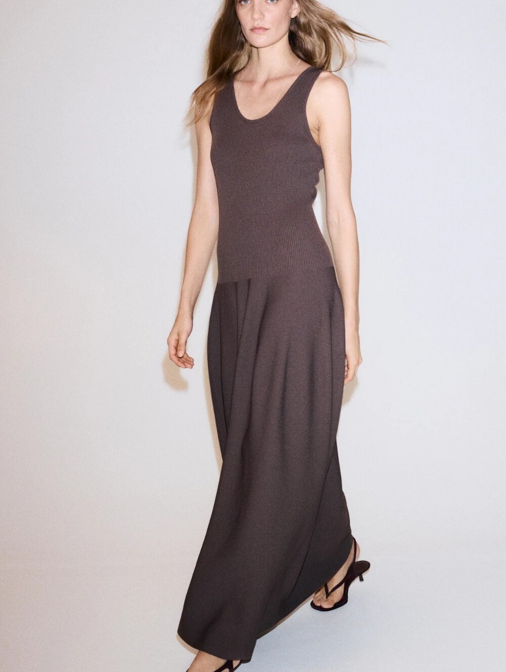 H&M Rib-knit  Maxi Dress With Tulip Skirt Dark Brown Sleeveless Bnwt